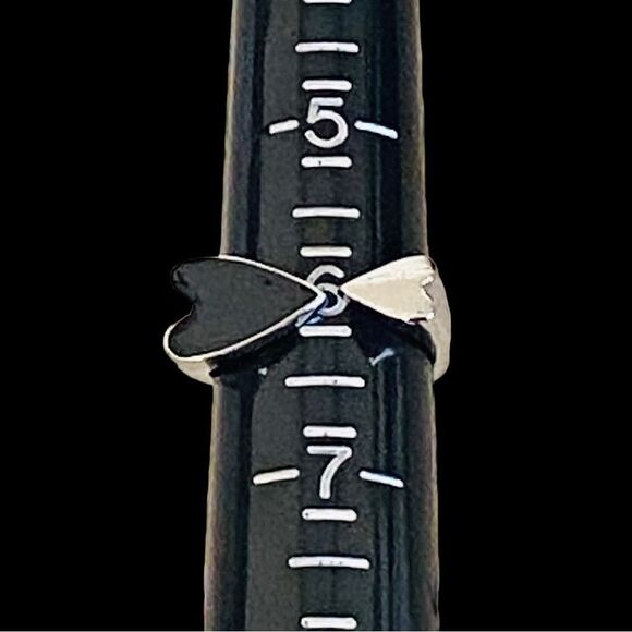 Dark Hearts Silver Tone Black Enamel Heart Punk Emo Goth Adjustable Ring NWOT - Picture 11 of 15